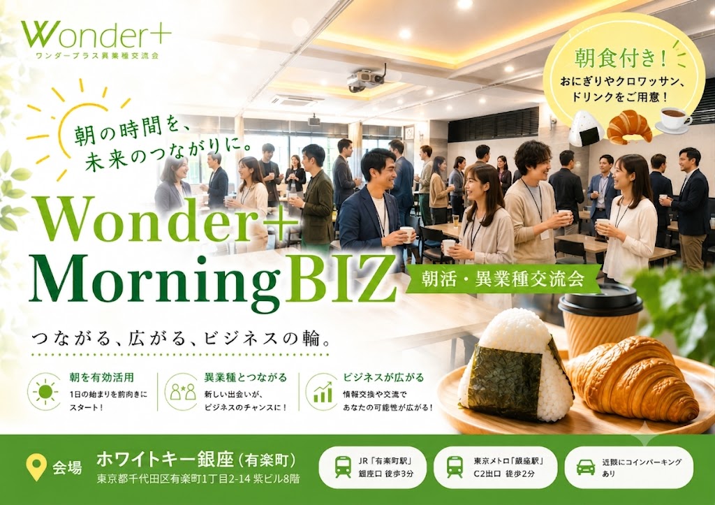 Wonder+MorningBiz　有楽町の「朝活1on1」着席＆立席のハイブリッド異業種交流会